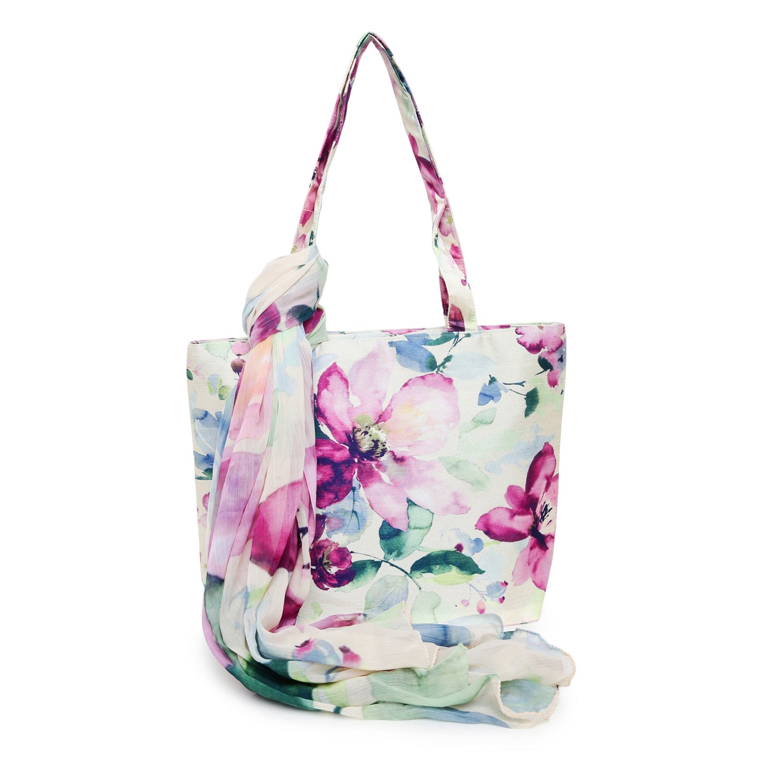 Bloom & Carry - White Floral Tote Bag with Matching Scarf