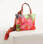 Floral Parrot Print Fashion Tote Bag with Matching Scarf
