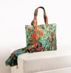 Tropical Bloom Tote - Vibrant Floral Bag with Designer Scarf