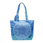 Mystic Mandala Tote - Aqua Blue Canvas Bag with Matching Scarf