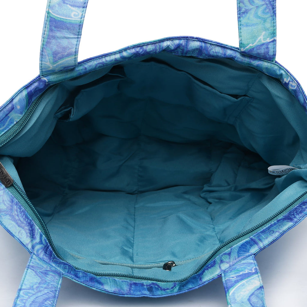 Mystic Mandala Tote - Aqua Blue Canvas Bag with Matching Scarf