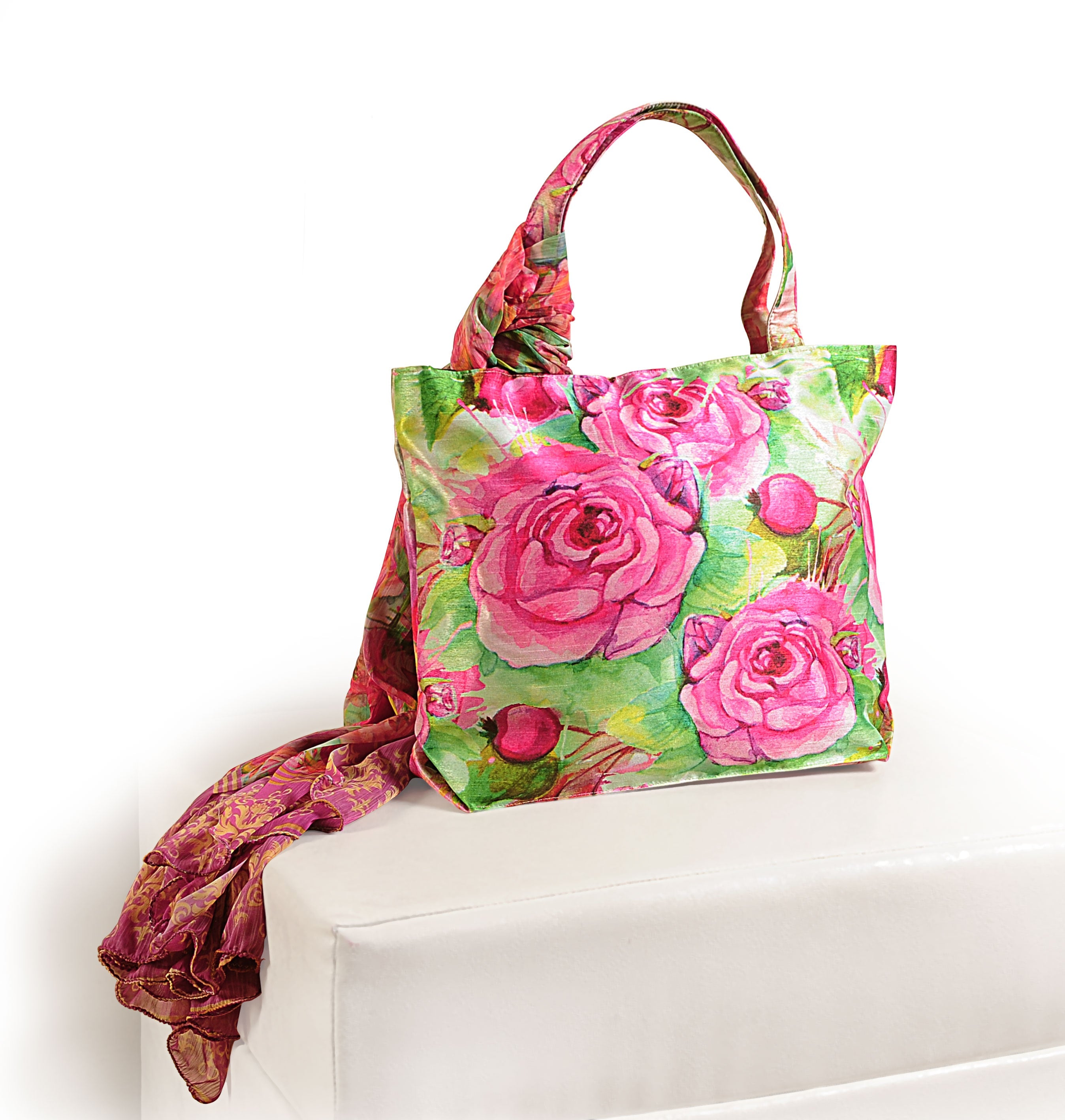 Bloom Whimsy - Pink Lotus & Rose Tote with Floral Wrap