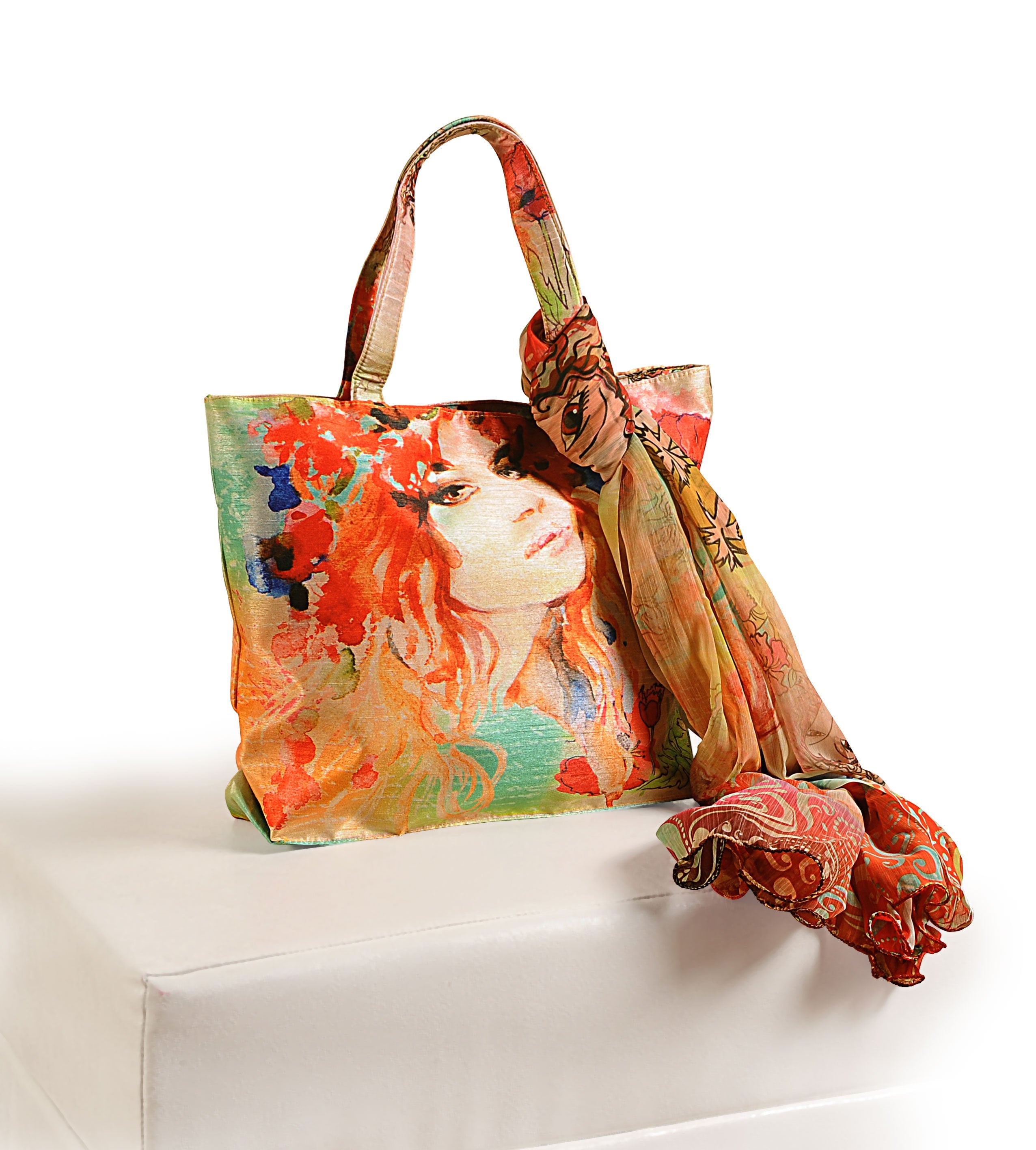 Muse in Bloom - Artistic Faces Tote with Paisley Wrap