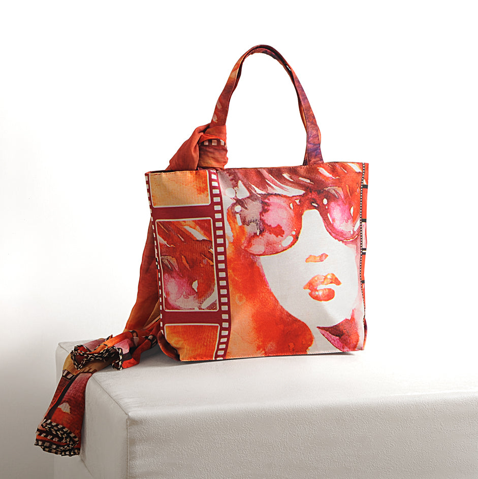 Retro Muse - Pop Art Tote with Scarf Accent