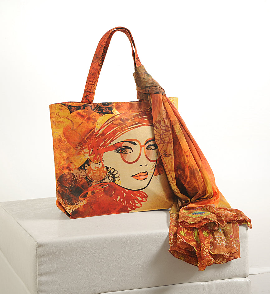 Portrait Muse - Digitally Printed Tote Bag with Artistic Face Illustration