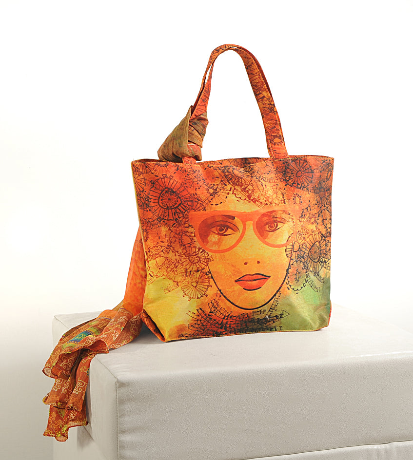 Portrait Muse - Digitally Printed Tote Bag with Artistic Face Illustration