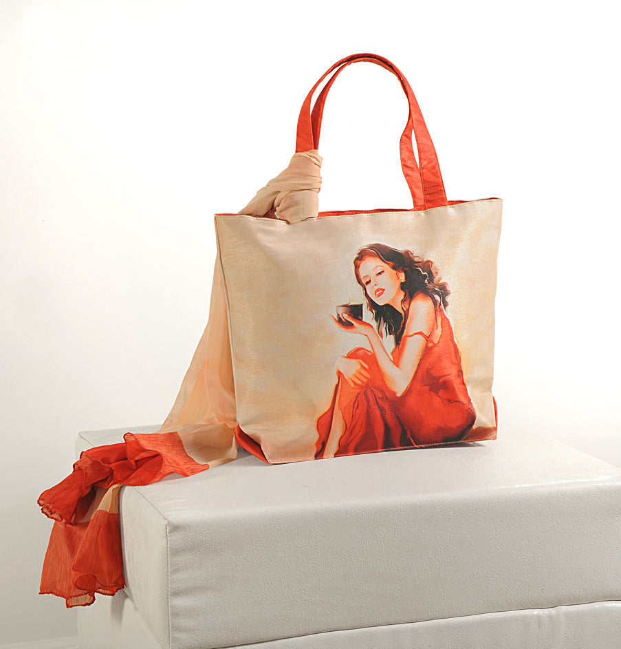 Sunset Daydream - Watercolor Portrait Tote with Flowing Wrap