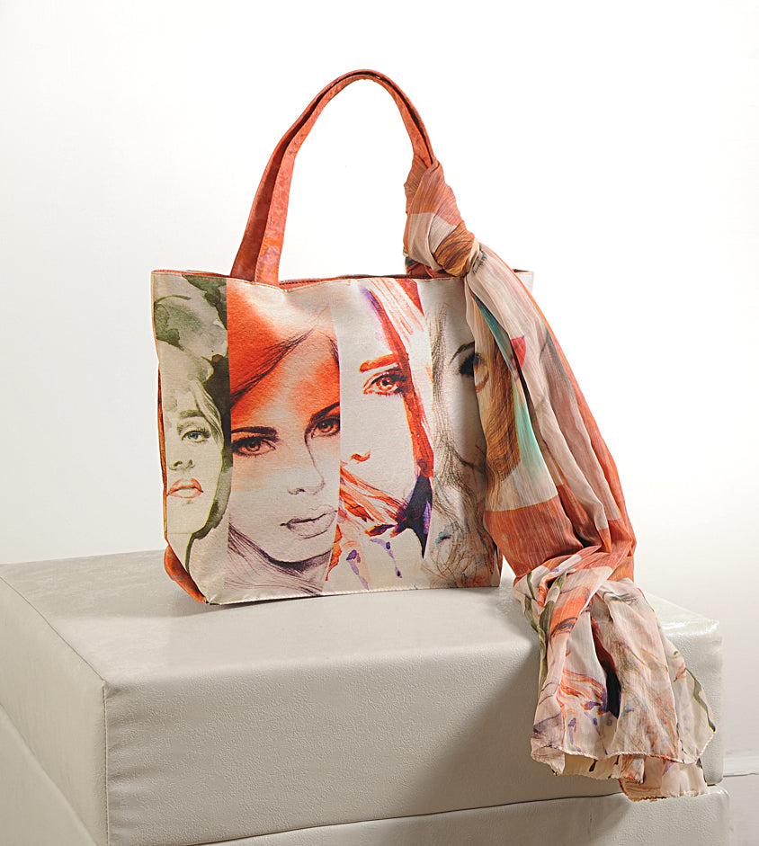 Sunset Grafika - Digitally Printed Tote Bag with Artistic Face Illustration