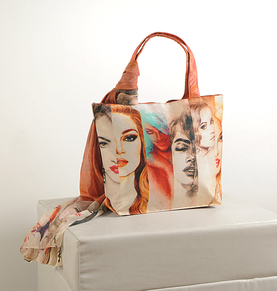 Sunset Grafika - Digitally Printed Tote Bag with Artistic Face Illustration