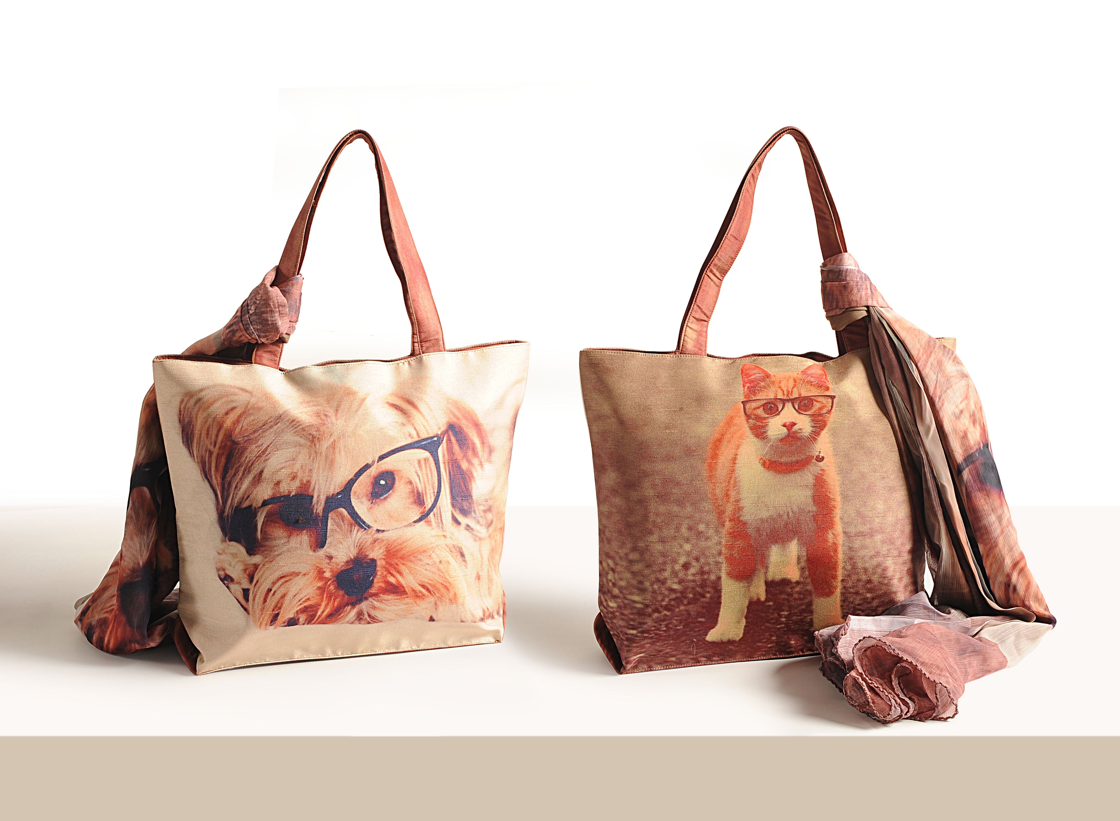 Paws & Spectacles - Quirky Pet Print Tote with Wrap