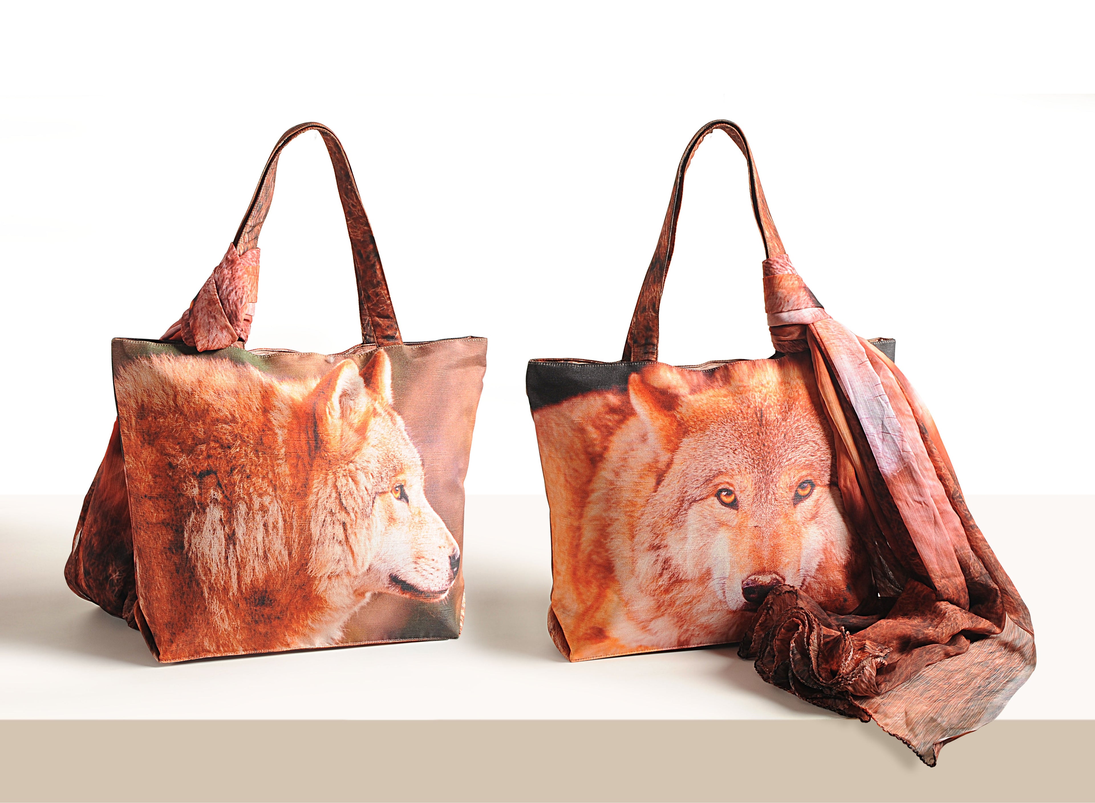 Wildfire Spirit - Wolf Portrait Tote with Earthy Flame Wrap