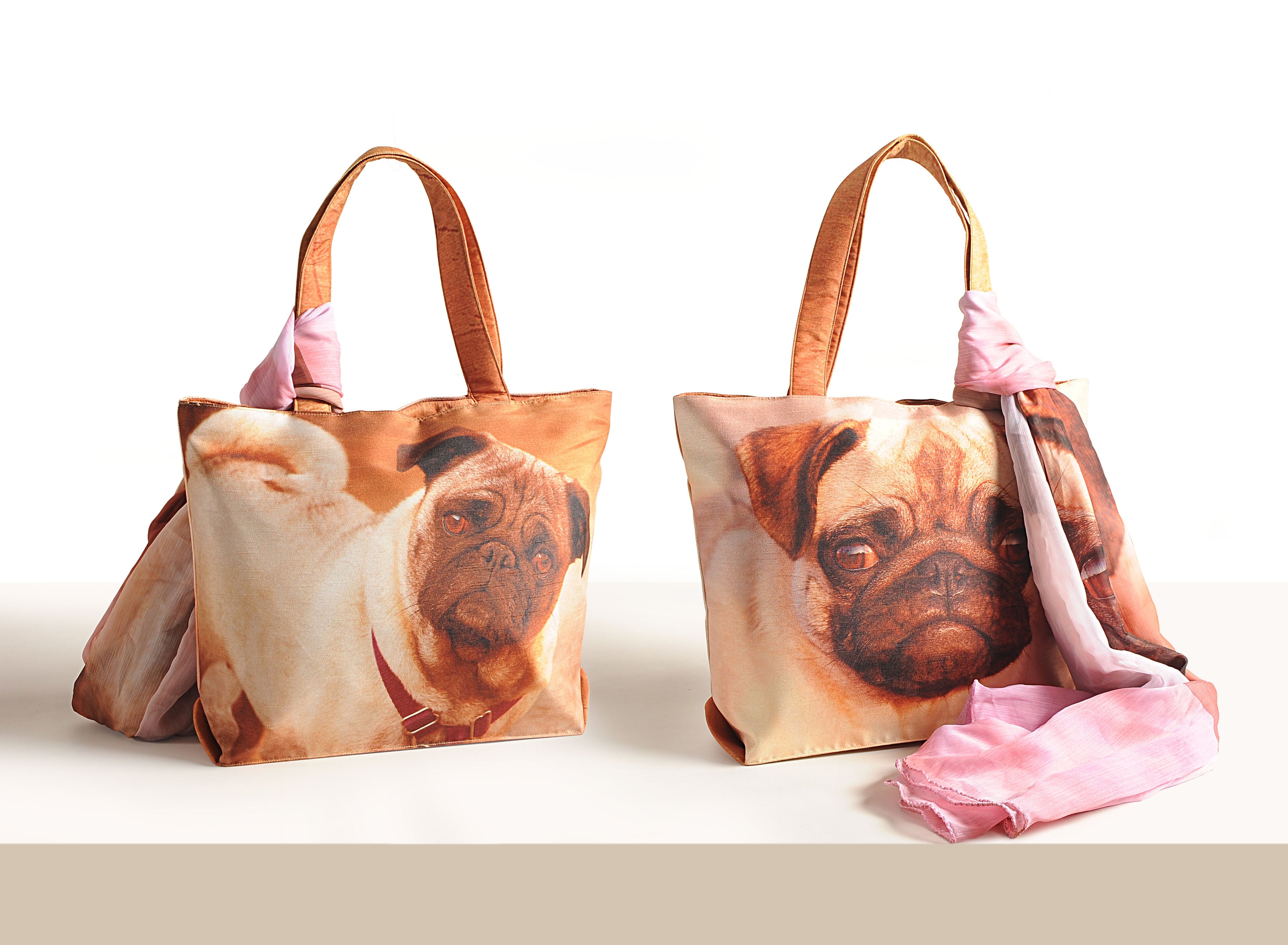 Paw-sitive Mood - Pug Portrait Tote with Blush Pink Wrap