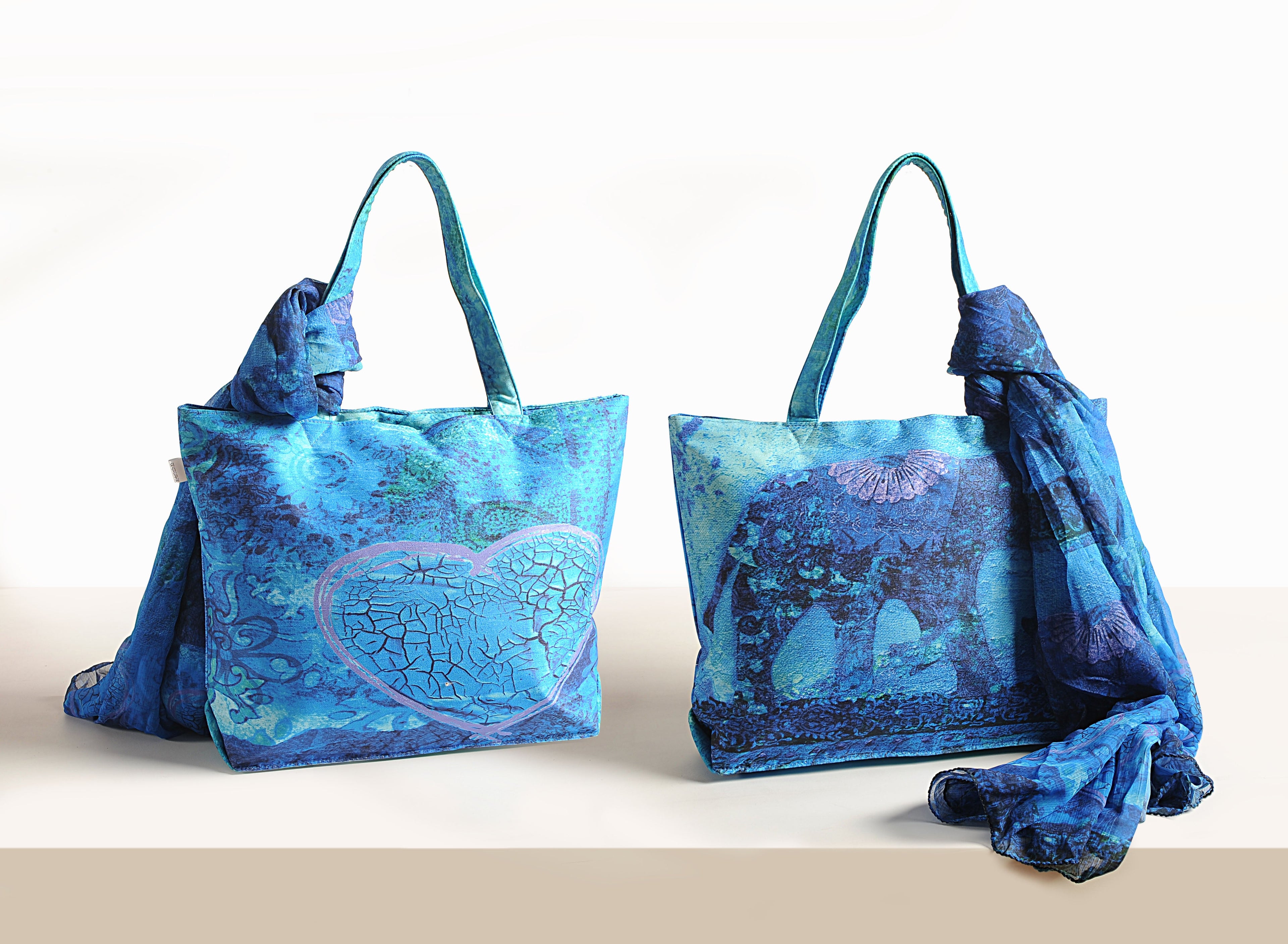 Blue Tranquility - Majestic Elephant Tote with Breezy Scarf