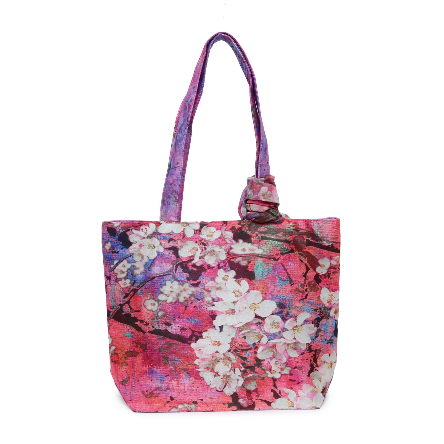 Petal Poetry - Blush Pink Floral Tote with Flowing Scarf