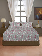 Grey Petite Blossom 144 TC Pure Cotton Bedsheet Set with Pillow Cover