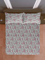 Grey Petite Blossom 144 TC Pure Cotton Bedsheet Set with Pillow Cover