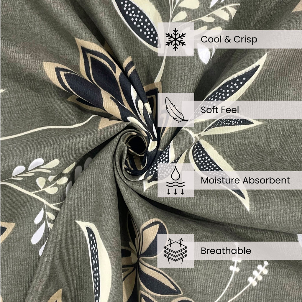Midnight Flora Grey 200 TC Blended Cotton Bedsheet Set with Pillow Cover