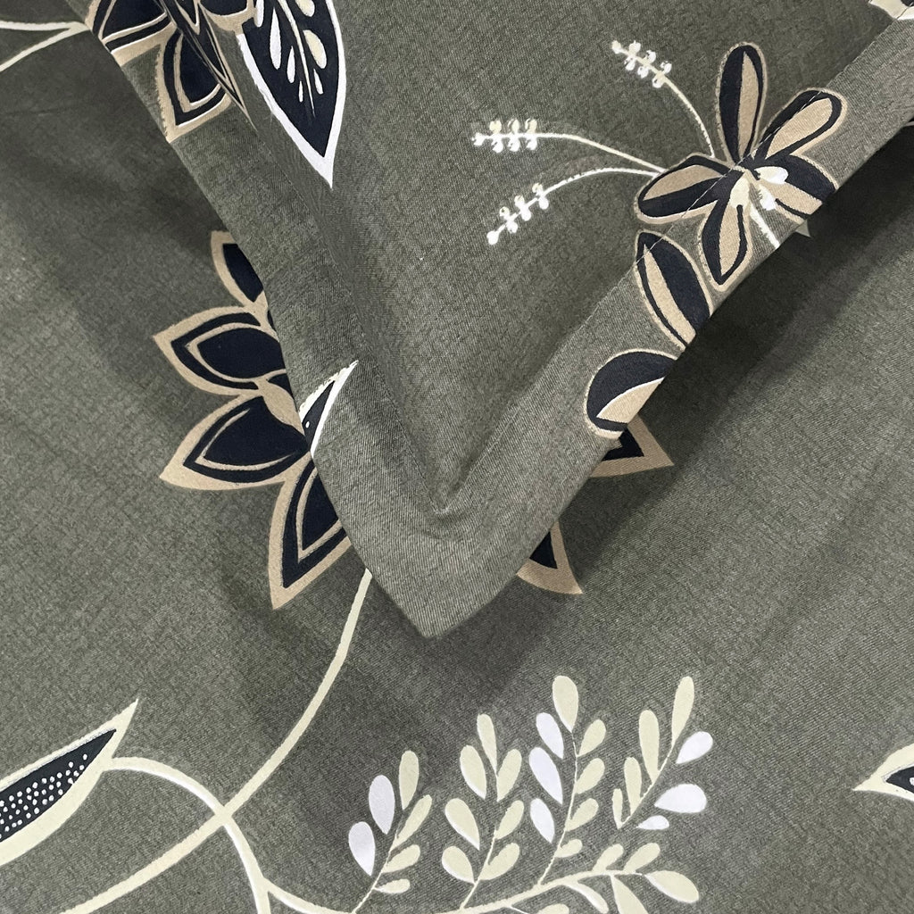Midnight Flora Grey 200 TC Blended Cotton Bedsheet Set with Pillow Cover