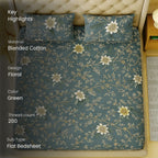Golden Vine Teal 200 TC Blended Cotton Bedsheet Set with Pillow Cover