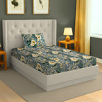 Golden Vine Teal 200 TC Blended Cotton Bedsheet Set with Pillow Cover