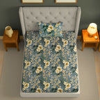 Golden Vine Teal 200 TC Blended Cotton Bedsheet Set with Pillow Cover