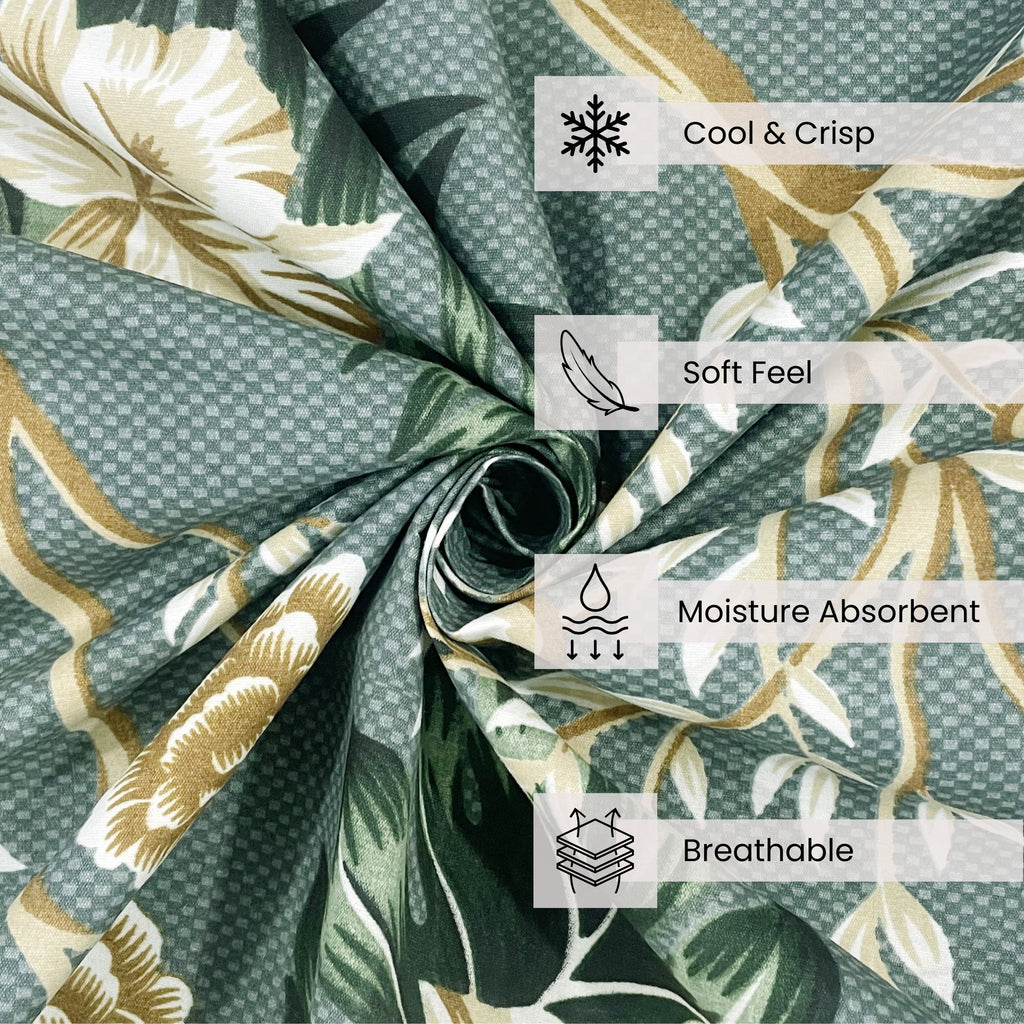 Golden Vine Teal 200 TC Blended Cotton Bedsheet Set with Pillow Cover