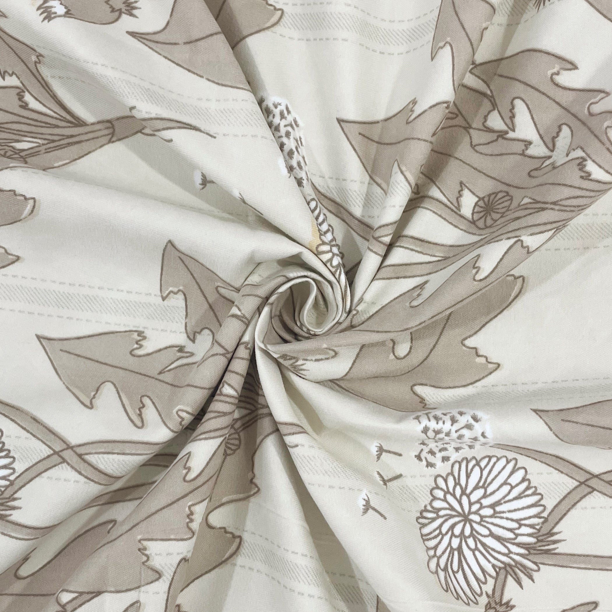 Earthy Botanical Ivory 200 TC Blended Cotton Bedsheet Set with Pillow Cover