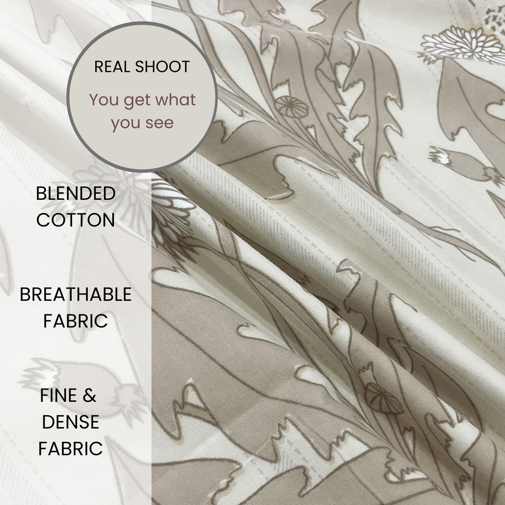 Earthy Botanical Ivory 200 TC Blended Cotton Bedsheet Set with Pillow Cover