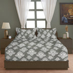 Silver Damask Grey 200 TC Blended Cotton Bedsheet Set with Pillow Cover