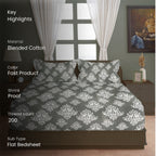 Silver Damask Grey 200 TC Blended Cotton Bedsheet Set with Pillow Cover