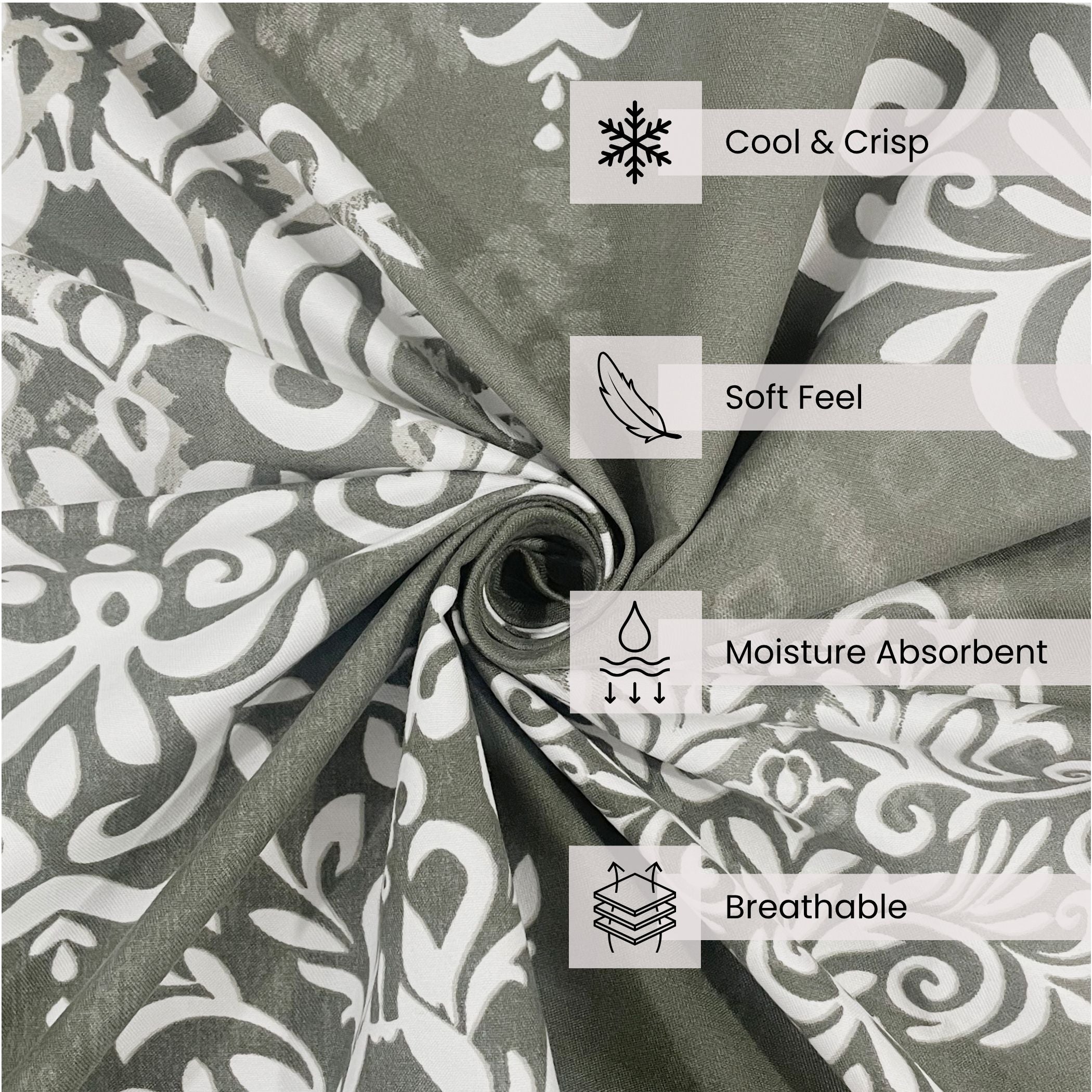 Silver Damask Grey 200 TC Blended Cotton Bedsheet Set with Pillow Cover