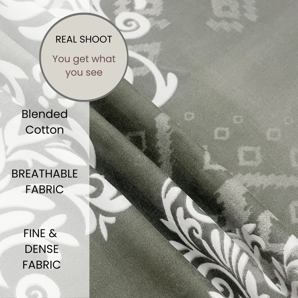 Silver Damask Grey 200 TC Blended Cotton Bedsheet Set with Pillow Cover