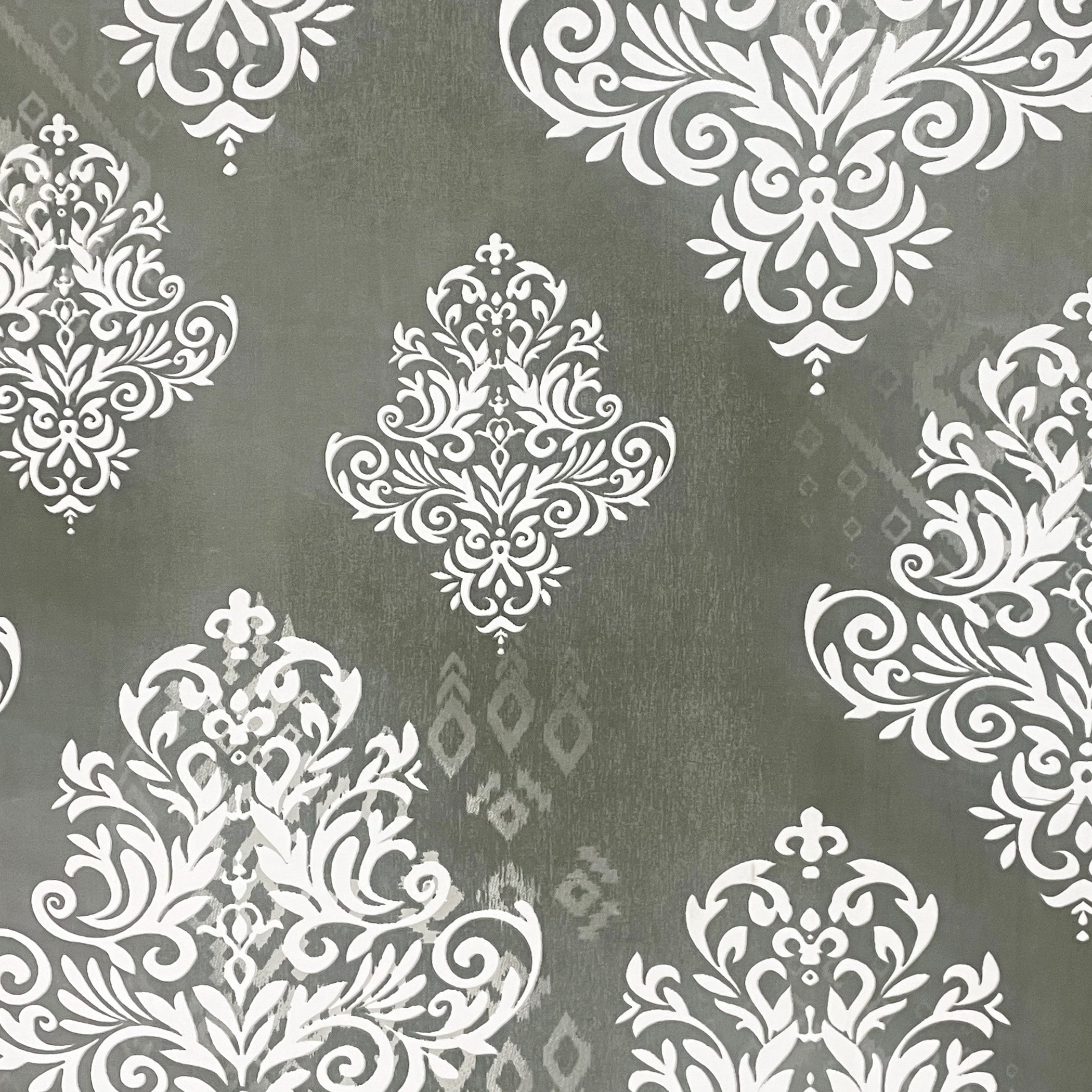 Silver Damask Grey 200 TC Blended Cotton Bedsheet Set with Pillow Cover