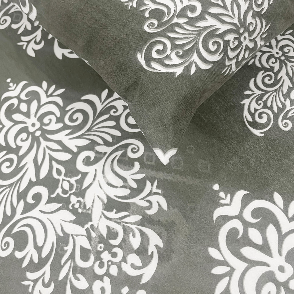 Silver Damask Grey 200 TC Blended Cotton Bedsheet Set with Pillow Cover