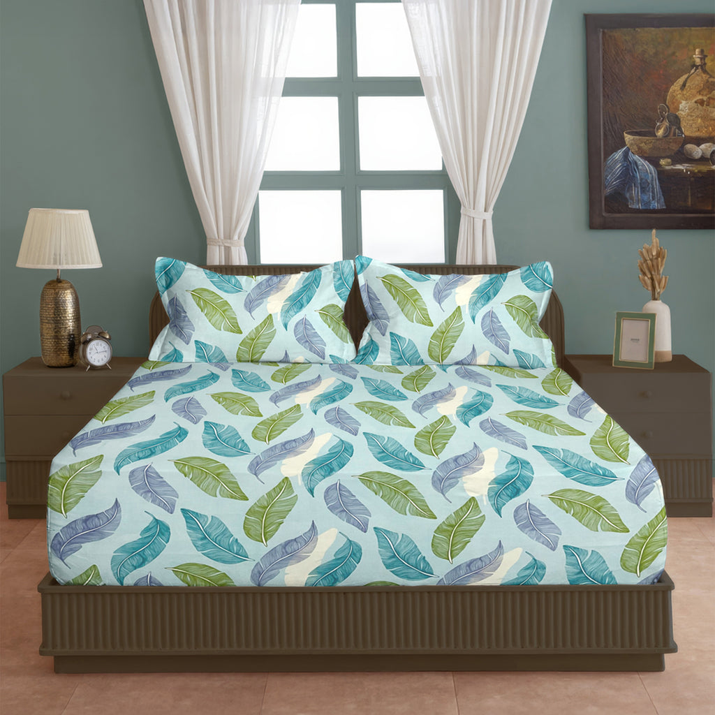 Aqua Canopy 200 TC Blended Cotton Bedsheet Set with Pillow Cover