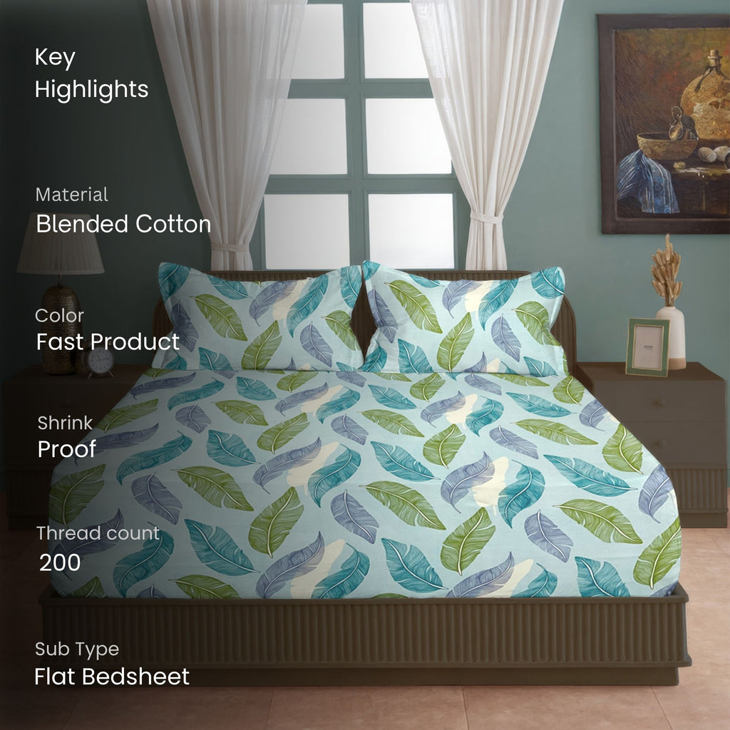 Aqua Canopy 200 TC Blended Cotton Bedsheet Set with Pillow Cover