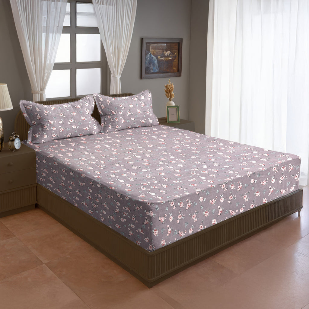 Petite Rose Mauve 200 TC Blended Cotton Bedsheet Set with Pillow Cover
