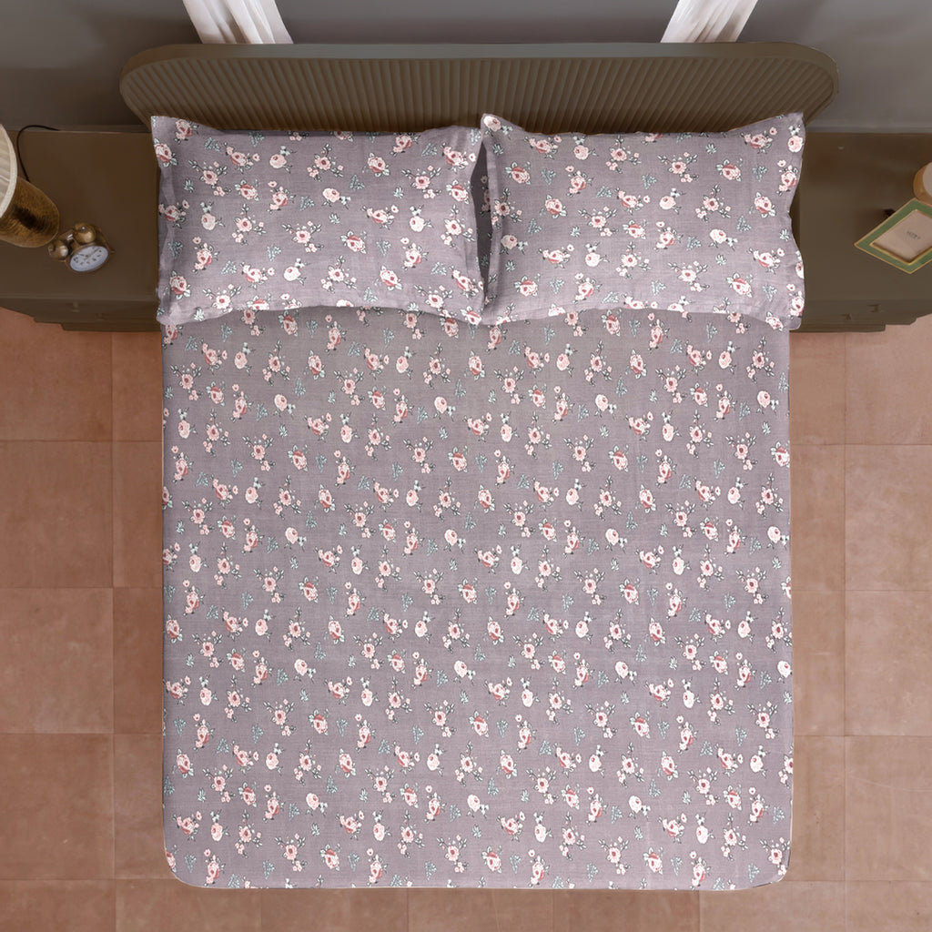Petite Rose Mauve 200 TC Blended Cotton Bedsheet Set with Pillow Cover