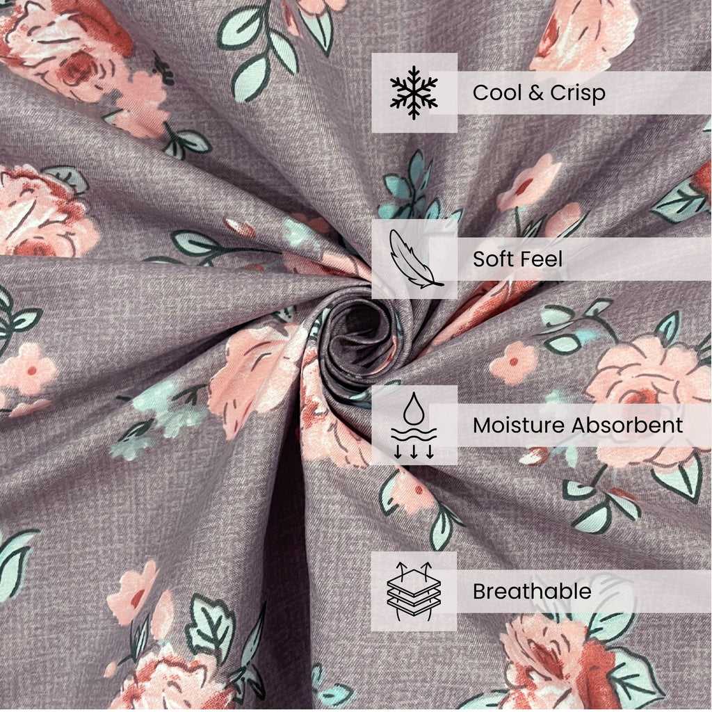 Petite Rose Mauve 200 TC Blended Cotton Bedsheet Set with Pillow Cover