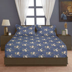 Moonlit Blossom Blue 200 TC Blended Cotton Bedsheet Set with Pillow Cover