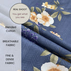 Moonlit Blossom Blue 200 TC Blended Cotton Bedsheet Set with Pillow Cover
