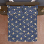 Moonlit Blossom Blue 200 TC Blended Cotton Bedsheet Set with Pillow Cover