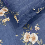 Moonlit Blossom Blue 200 TC Blended Cotton Bedsheet Set with Pillow Cover