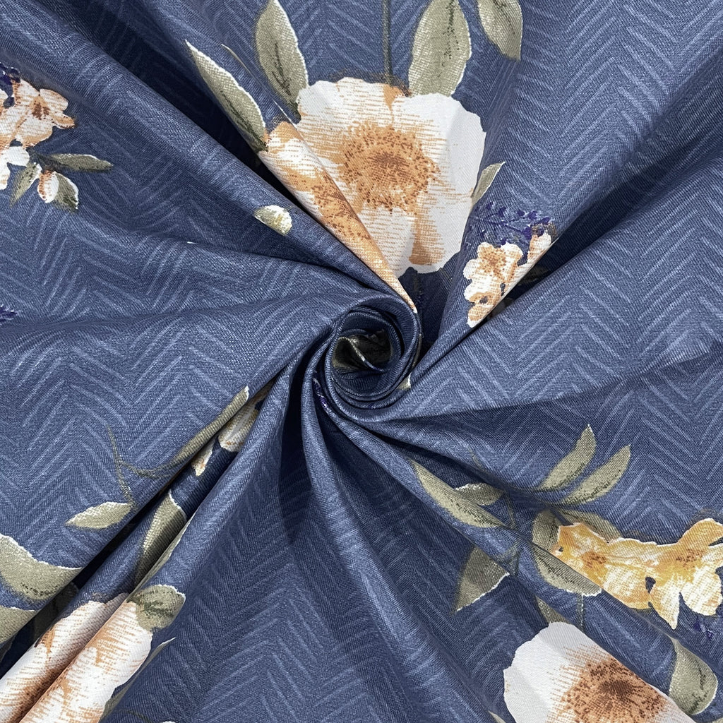 Moonlit Blossom Blue 200 TC Blended Cotton Bedsheet Set with Pillow Cover