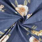 Moonlit Blossom Blue 200 TC Blended Cotton Bedsheet Set with Pillow Cover