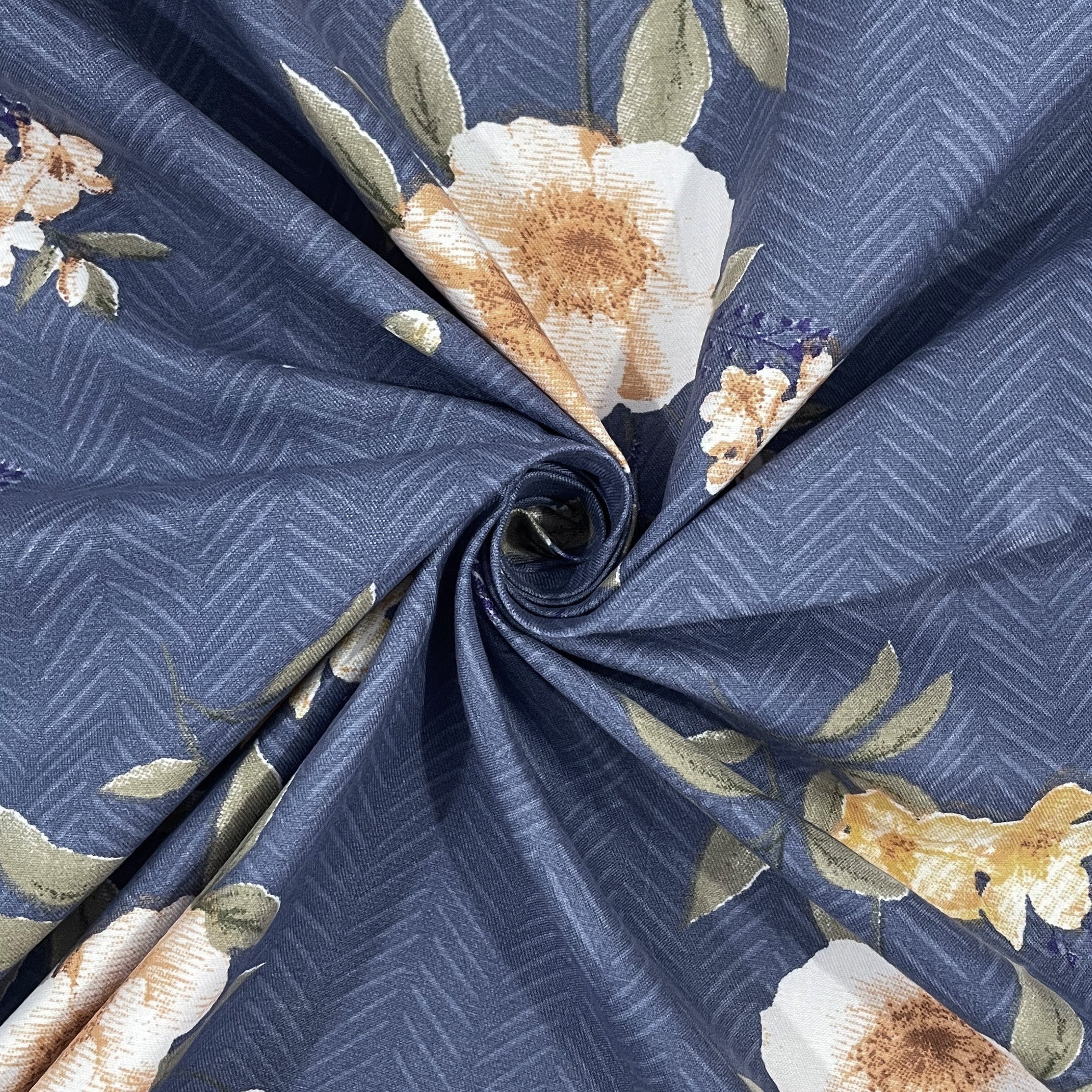 Moonlit Blossom Blue 200 TC Blended Cotton Bedsheet Set with Pillow Cover