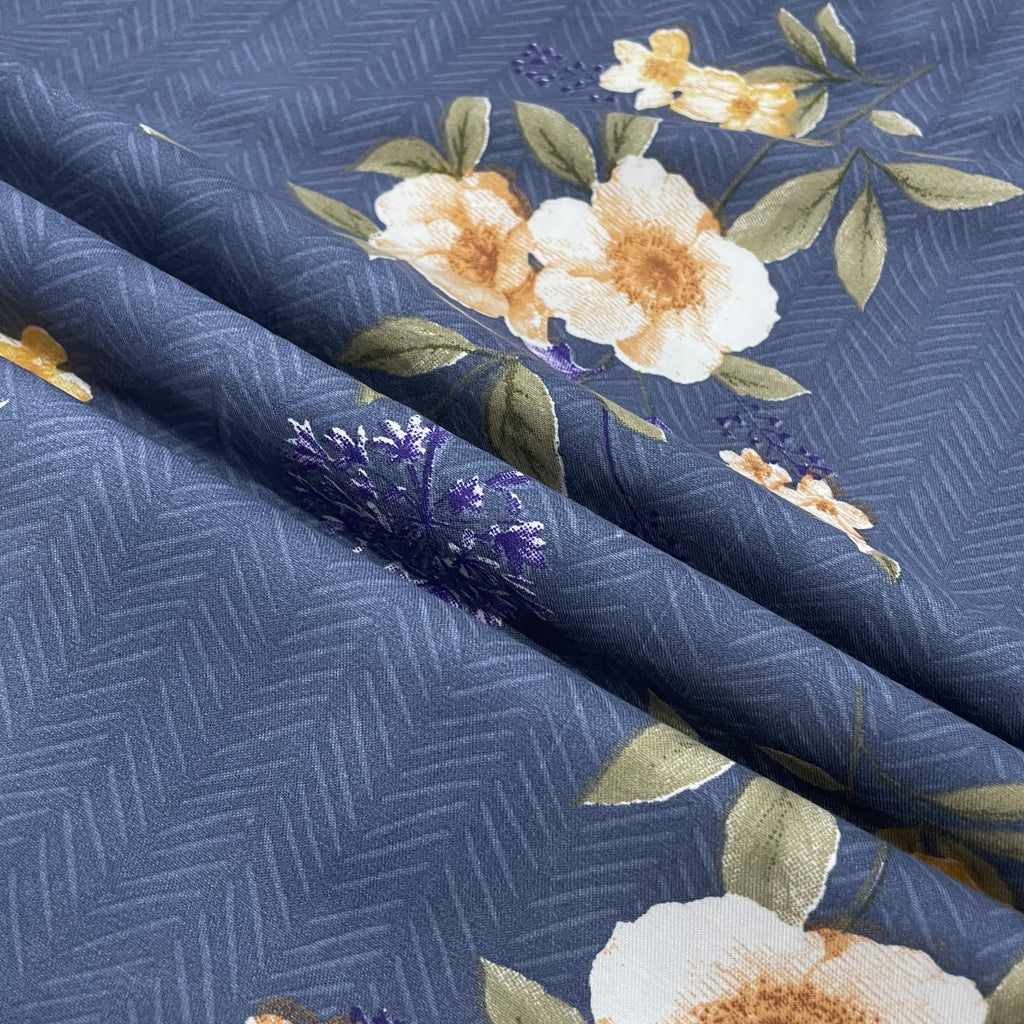 Moonlit Blossom Blue 200 TC Blended Cotton Bedsheet Set with Pillow Cover