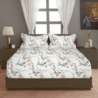 Rose Trellis White 200 TC Blended Cotton Bedsheet Set with Pillow Cover