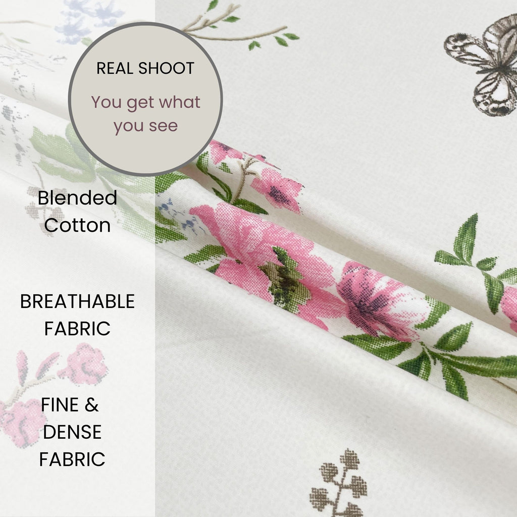 Rose Trellis White 200 TC Blended Cotton Bedsheet Set with Pillow Cover