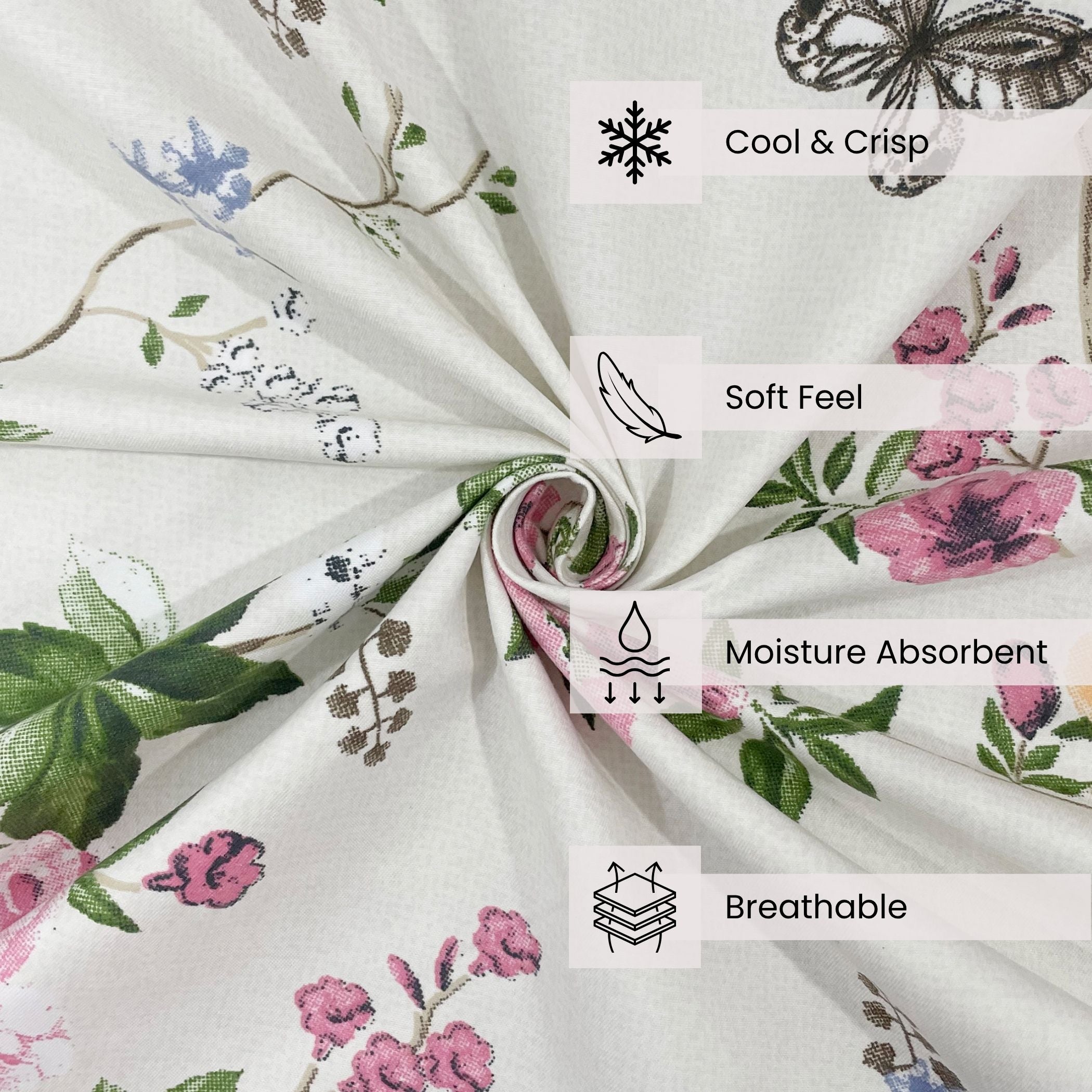 Rose Trellis White 200 TC Blended Cotton Bedsheet Set with Pillow Cover